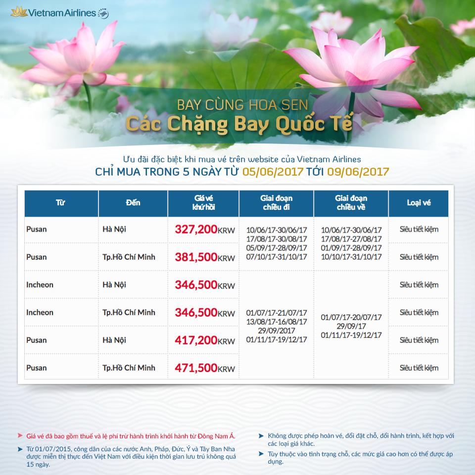 Chương trình khuyến mại Bay cùng hoa sen của Vietnam Airlines